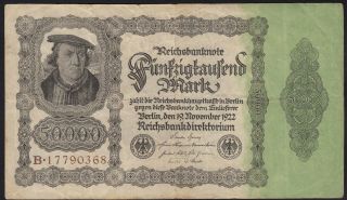 1922 50,  000 Mark Germany Old Vintage Paper Money Banknote Currency Bill P 79 Vf