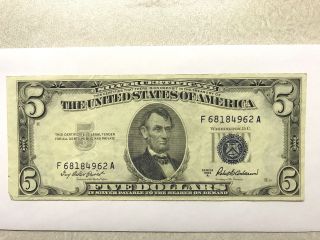 1953 - A 5 Dollar Silver Certificate Blue Seal Xf 371