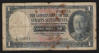 British Straits Settlements,  1935,  1 Dollar Note,  Kgv,  Pick 16b.  Bw&c,  England