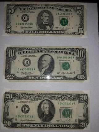1974 Federal Reserve Note One Dollar Bills.  $1.  00.  5 Consecutive Au Notes 1418