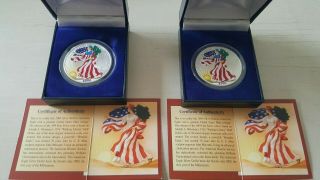 2000 Silver Dollar Coin 1 Oz American Eagle Colorized Walking Liberty.  999