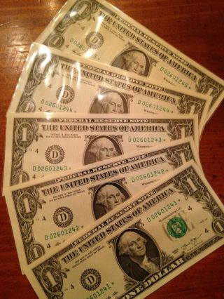 2013 Series Star Notes Uncirculated 5 Consecutive Serial Numbers