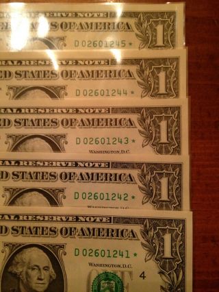 2013 series Star Notes Uncirculated 5 Consecutive Serial Numbers 2