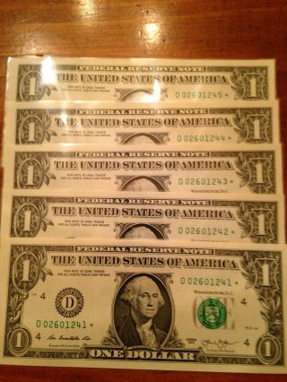 2013 series Star Notes Uncirculated 5 Consecutive Serial Numbers 4