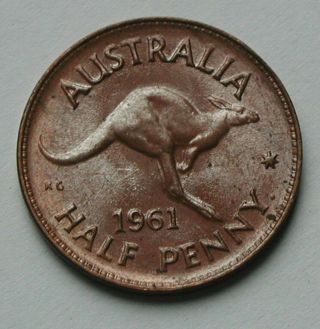 1961 Australia Eii 1/2d Coin - Half Penny - Unc Lustrous Brown - Kangaroo Animal