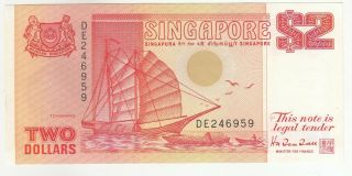 Singapore 2 Dollars 1990 Ship Issue Banknote P27 In Unc