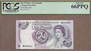 Isle Of Man: 1 Pound Banknote,  (unc Pcgs66),  P - 40b,  1991,