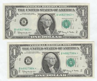 Cu Consecutively Numbered 1963 - A $1 Federal Reserve Star Notes - - York