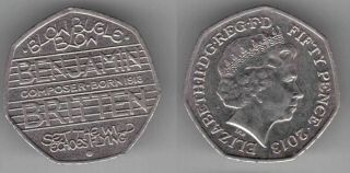Uk United Kingdom - 50 Pence Aunc Coin 2013 Year Km 1253 Benjamin Britten