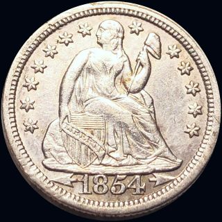 1854 Seated Liberty Silver Dime Nearly Uncirculated Color Coin No Res