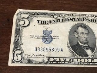 1934 D $5 DOLLAR BILL OLD US PAPER MONEY CURRENCY BLUE SEAL NOTE 2