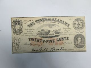1863 State Of Alabama 25 Cent Note