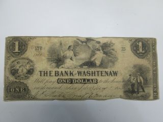 1854 The Bank Of Washtenaw Michigan One Dollar Large Note