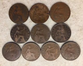 British Uk Half Penny Coins 1920 1921 1922 1923 1924 1925 1926 1927 1928 1929