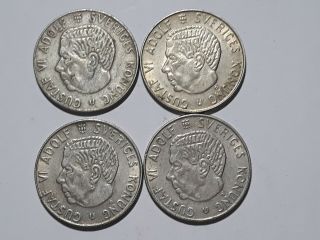 4 Silver Coins 4 X 1 Kr ; 1962,  1964,  1965,  1967 Sweden Gustaf Vi Adolf
