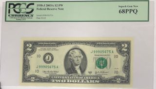 1938 - J 2003a $2 Federal Reserve Note Pcgs 68ppq Gem Series Bill 68