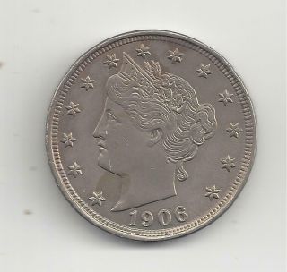 Type Special 1906 Five Cents " V " Nickel Choice Au