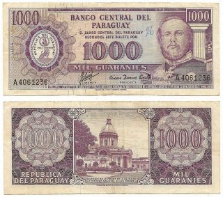 Paraguay Note 1000 Guaranies L.  1952 Villamayor - Acosta P 201a Vf