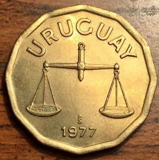 1977 So Uruguay 50 Centesimos Balance Scale Coin Santiago Brilliant Unc,