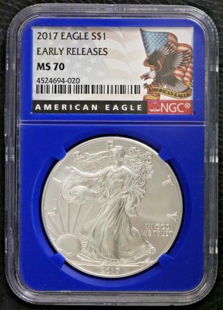 2017 $1 Blue Core Early Releases Ngc Ms 70 1 Oz Silver American Eagle One Dollar