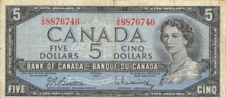 Canada $5 1954 Series I/s Que.  Ii Circulated Banknote Can10