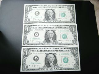 (3) $1 1963 A ( (boston))  Federal Reseve Note Choice Unc Gem Bu Note Low Oo