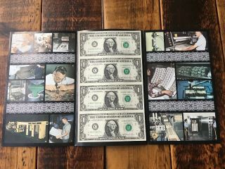 1981 Uncut Sheet - 4 One Dollar Bills Philadelphia And Collectors Folder