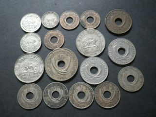 East Africa & Uganda Coins X 17.  1907 - 1948.  One Cent - One Shilling