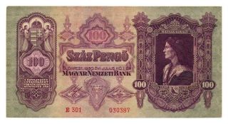 Hungary Banknote 100 Pengo 1930.  Xf,