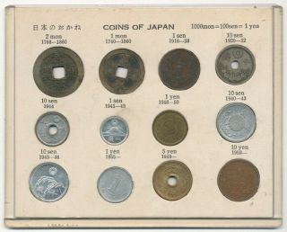 Coins Of Japan (12 - Coins) 1000mon=100sen= 1 Yen Exact Shown