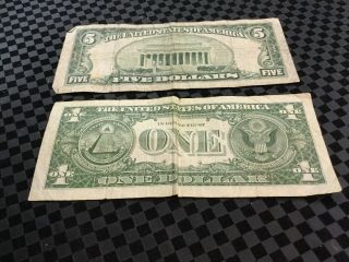 1934 $5 SILVER CERTIFICATE 1957 $1 Silver Cert.  Circulated Paper Money Dollar 5