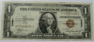 Series Of 1935 A United States Silver Certificate $1 Note With Hawaii Stamp