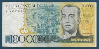 Brazil 100000 Cruzeiros,  1980s,  Vf