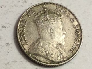 Straits Settlement 1910 10 Cent Silver Coin Very
