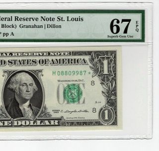 Star 1963 $1 Federal Reserve Note Pmg Graded 67 Uncir Epq Fr 1900 - H