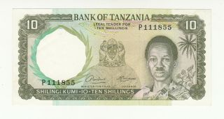 Tanzania 10 Shillings 1966 Ef/aunc P2a Single Prefix Letter @