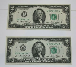 Four (4) Crisp 1976 UNC Two Dollar Bill $2 York Consecutive Numbers 2