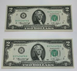 Four (4) Crisp 1976 UNC Two Dollar Bill $2 York Consecutive Numbers 3