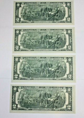 Four (4) Crisp 1976 UNC Two Dollar Bill $2 York Consecutive Numbers 4