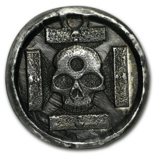 1 Oz Hand - Poured Silver Round - Iron Cross Skull - Sku 167614