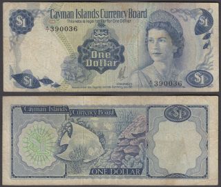 Cayman Islands 1 Dollar 1971 (1972) Banknote (f) P - 1a Qeii