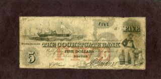 The Cochituate Bank - $5.  00 - Boston,  Mass.  - 1850 - Fine.