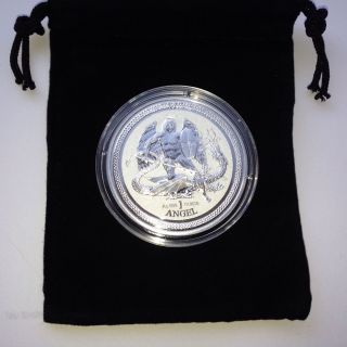 2016 Isle Of Man Reverse Proof Angel 1 Oz.  999 Fine Silver Coin W/cap & Pouch