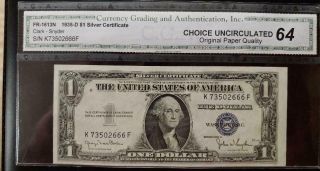 1935 - D $1.  00 Silver Certificate - Pp H - Small Size - C.  G.  A.  - Choice Unc 64