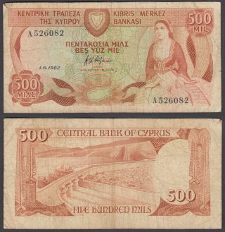 Cyprus 500 Mils 1982 (f) Banknote Km 45