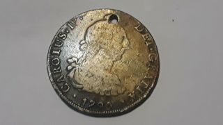 1790 8 Reales Spanish Silver Coin Treasure Hole Through Top No Chopmarks