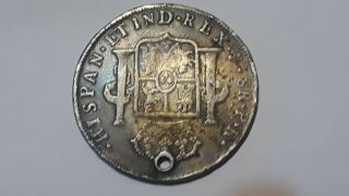 1790 8 reales spanish silver coin treasure hole through top no chopmarks 2