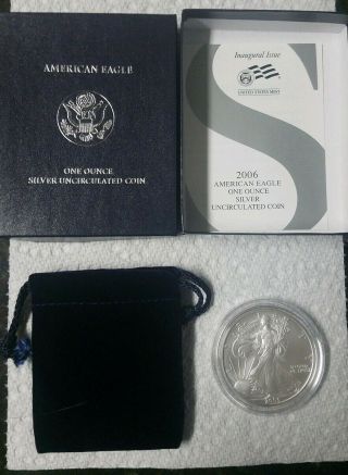 2006 American Silver Eagle Uncirculated Coin In Us Packaging W/coa