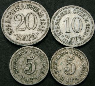 Serbia 5,  10,  20 Para 1904/1912 - 4 Coins - 1848 ¤