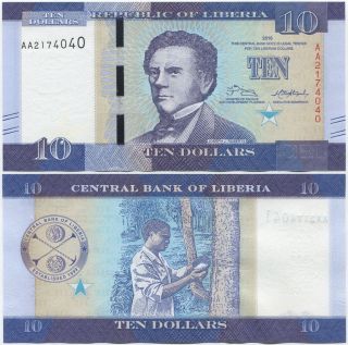 Liberia 10 Dollars 2016 Unc,  Design,  Aa Prefix